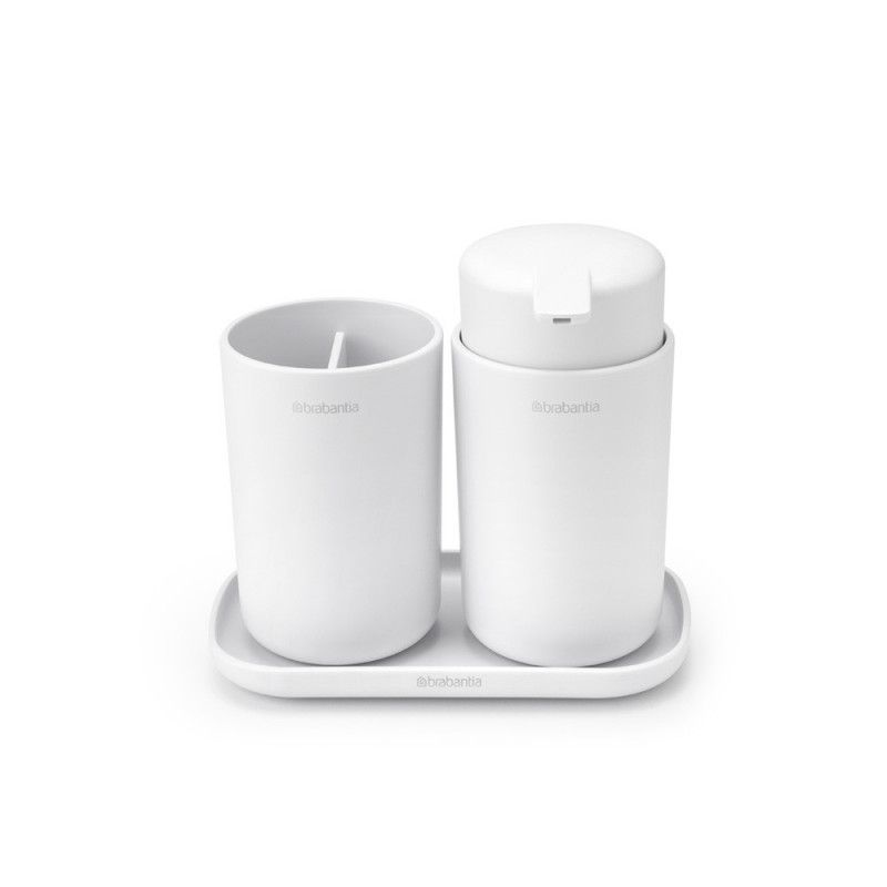 Set accesorii baie Brabantia ReNew 1003492, 3 piese, 250 ml, Rezistent la coroziune, Alb