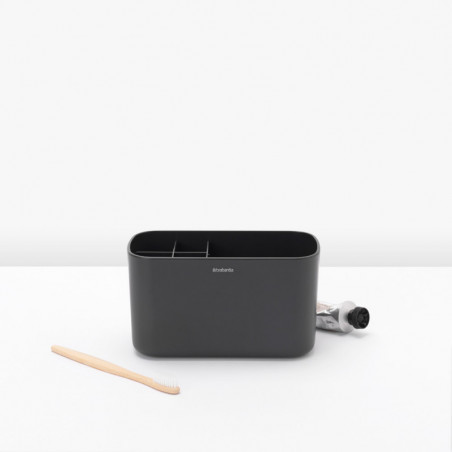 Organizator periute de dinti Cutie Brabantia ReNew 1003493, Rezistent la coroziune, Separator intern, Baza antiderapanta, Gri inchis