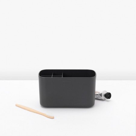 Organizator periute de dinti Cutie Brabantia ReNew 1003493, Rezistent la coroziune, Separator intern, Baza antiderapanta, Gri inchis