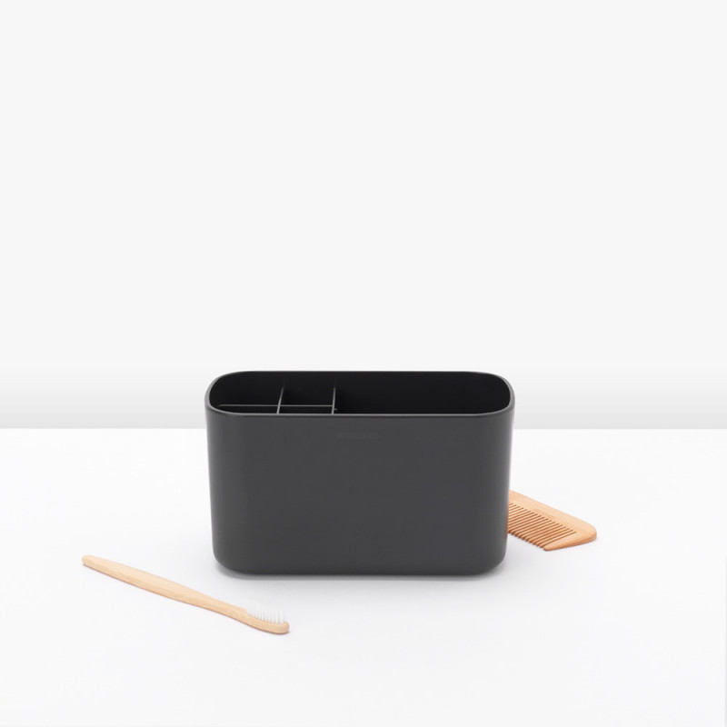 Organizator periute de dinti Cutie Brabantia ReNew 1003493, Rezistent la coroziune, Separator intern, Baza antiderapanta, Gri inchis