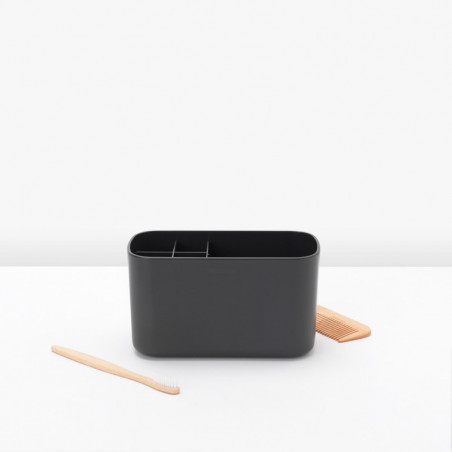 Organizator periute de dinti Cutie Brabantia ReNew 1003493, Rezistent la coroziune, Separator intern, Baza antiderapanta, Gri inchis
