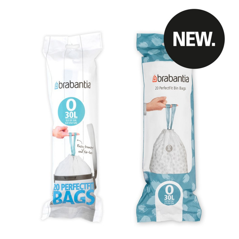 Saci de gunoi Brabantia PerfectFit FlatBack+/Bo 1004144, dimensiune O, 30 l, 20 buc, alb