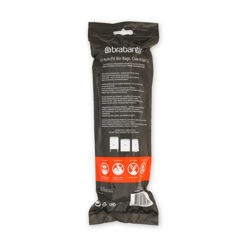 Saci de gunoi Brabantia PerfectFit Bo 1004145, mărimea M, 60 l, 10 buc, alb