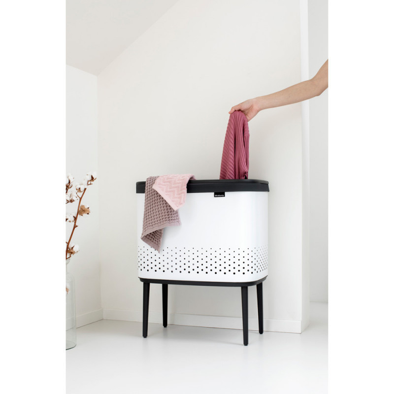 Cos de rufe Brabantia Bo 1004174, 60 L, Umplere fara deschidere, Orificii aerisire, Picioare reglabile, Alb