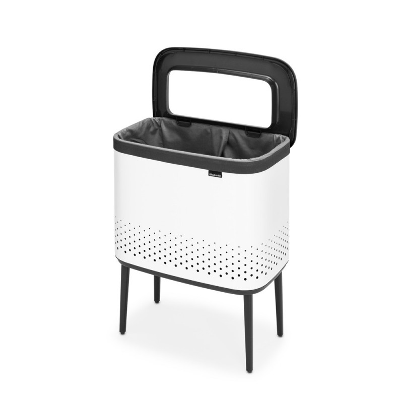 Cos de rufe Brabantia Bo 1004174, 60 L, Umplere fara deschidere, Orificii aerisire, Picioare reglabile, Alb