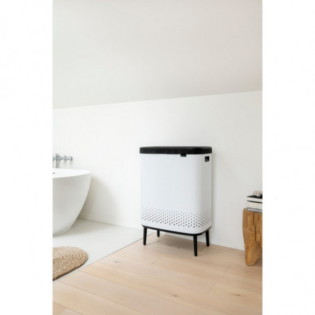 Cos de rufe Brabantia Bo 1004176, 2x45 L, Umplere fara deschidere, Orificii aerisire, Picioare reglabile, Alb