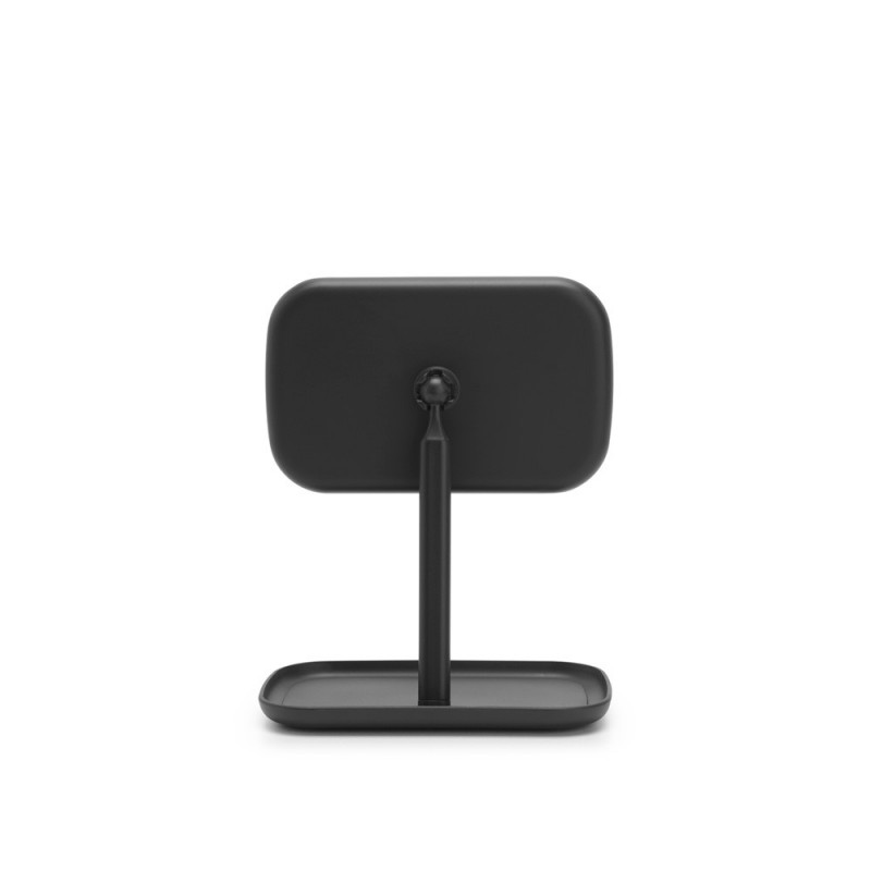 Oglindă cu suport pentru accesorii Brabantia ReNew 1004184, 28.3x20x12.6 cm, Bază antiderapantă, reglabilă la 360°, Gri închis