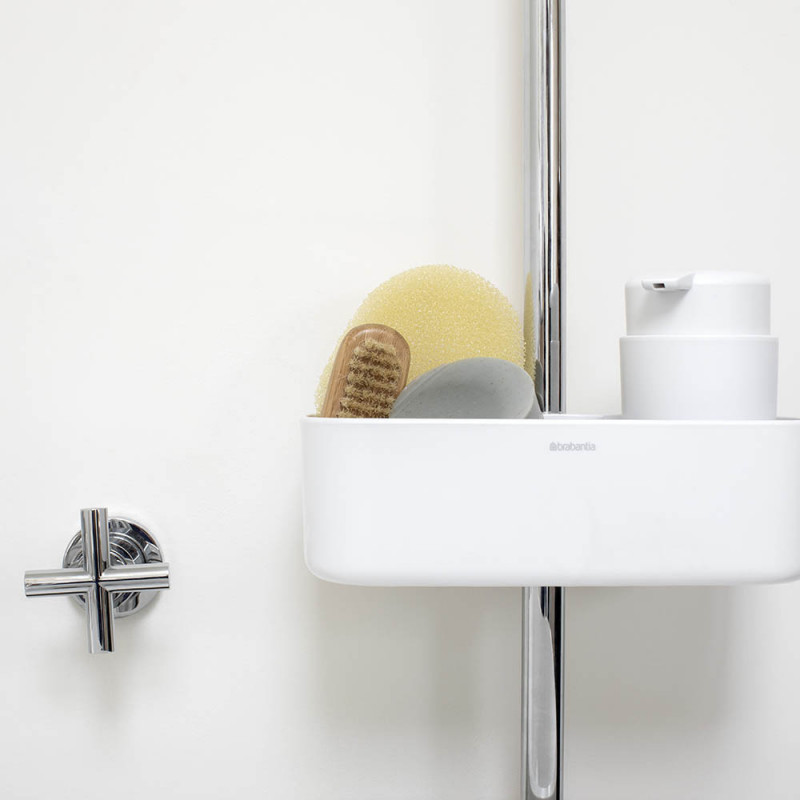 Organizator de duș Brabantia ReNew 1004187, 7.5x13.3x24.4 cm, Fund cu găuri de apă, Rezistent la coroziune, Alb