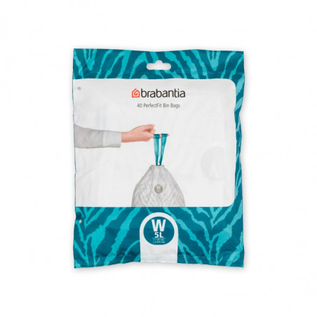 Saci de gunoi Brabantia PerfectFit NewIcon N 1005489, dimensiune W, 5 L, 40 buc, Alb