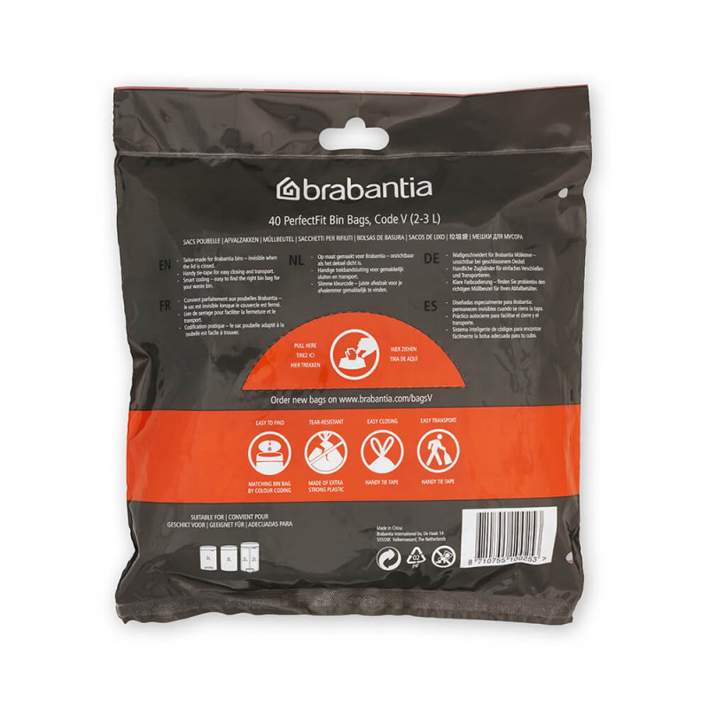 Saci de gunoi Brabantia PerfectFit NewIcon 1005507, dimensiune V, 3 l, 40 buc, alb