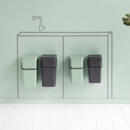 Brabantia Sort&Go coș separat 1005518, 2x16 l, montare pe ușa dulapului de bucătărie, gri/verde
