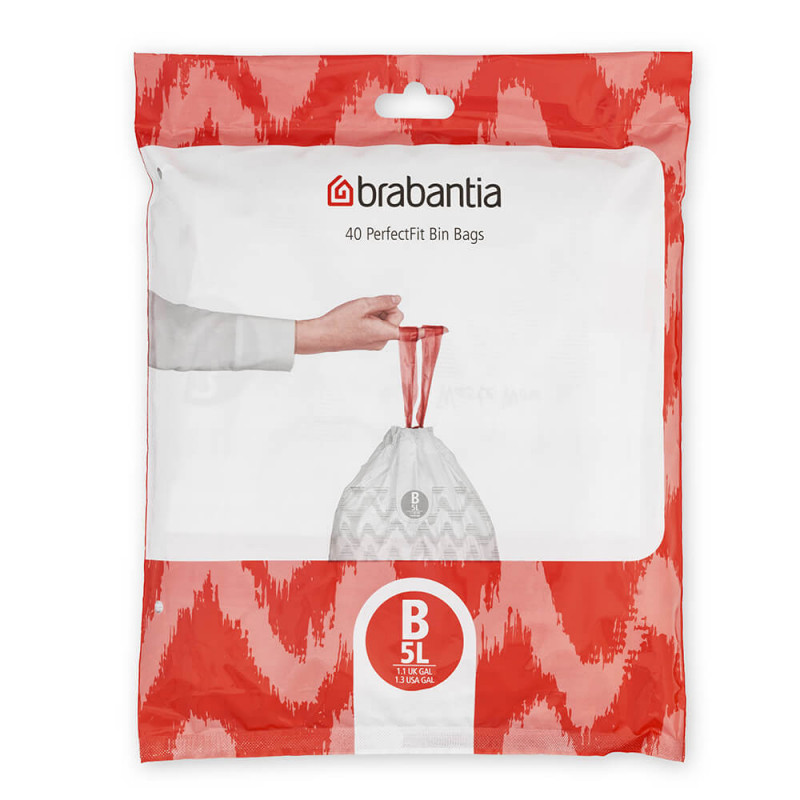 Brabantia PerfectFit pungi pentru coșuri de gunoi 1005563, dimensiune B, 5 l, 40 buc, alb