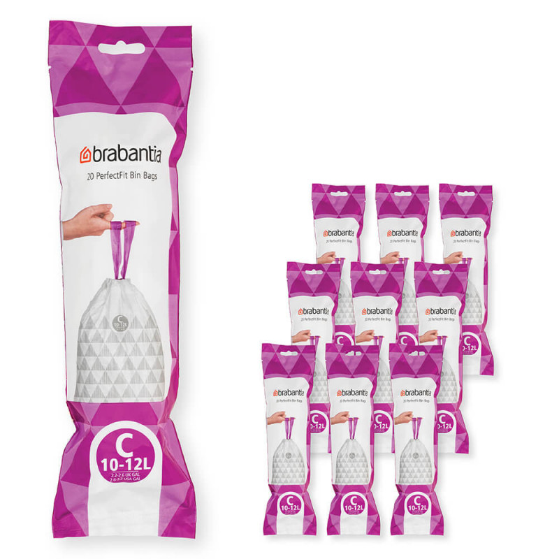 Saci de gunoi Brabantia PerfectFit Sort&Go/Silent/Touch 1005566, Dimensiune C, 10-12 L, 200 buc, Alb