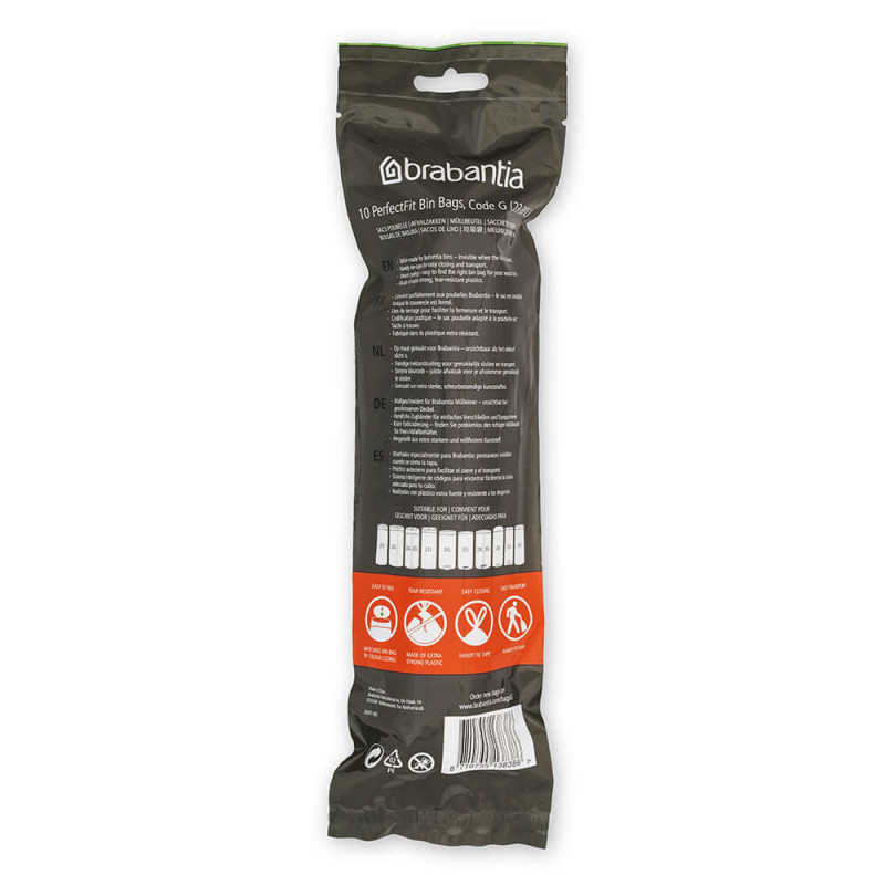 Saci de gunoi Brabantia PerfectFit NewIcon/Touch 1005570, Marimea G, 23-30 L, 10 buc, Alb