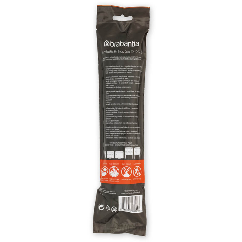 Saci de gunoi Brabantia PerfectFit NewIcon/Bo 1005581, Dimensiune X, 10-12 L, 10 buc, Alb