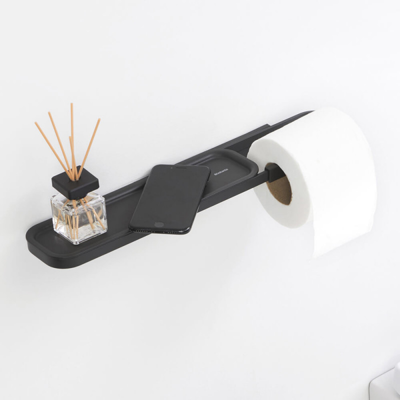 Suport hârtie igienică cu raft Brabantia MindSet 1005667, Instalare ușoară, Acoperire minerală, Gri închis