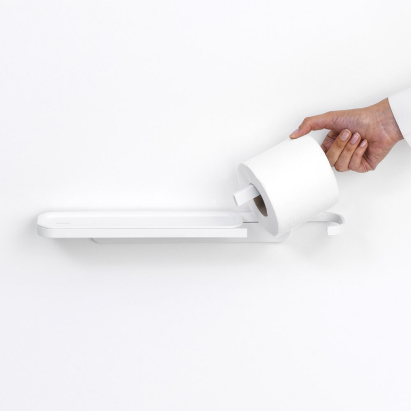 Suport hârtie igienică cu raft Brabantia MindSet 1005668, Instalare ușoară, Acoperire minerală, Alb