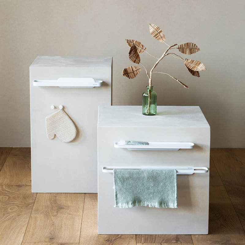 Set 2 agatatori prosoape Brabantia MindSet 1005681, Acoperire mineral, Kit de montare inclus, Pana la 2 kg, Alb