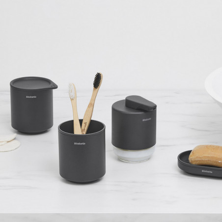 Cutie accesorii pentru baie Brabantia MindSet Mineral 1005686, Baza antiderapanta, Finisaj mineral, Gri