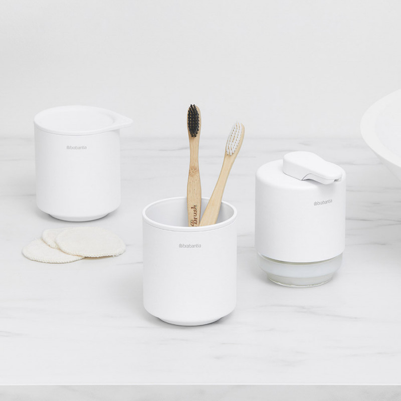 Cutie depozitare baie Brabantia MindSet Mineral 1005687, Baza antiderapanta, Finisaj mineral, Alb