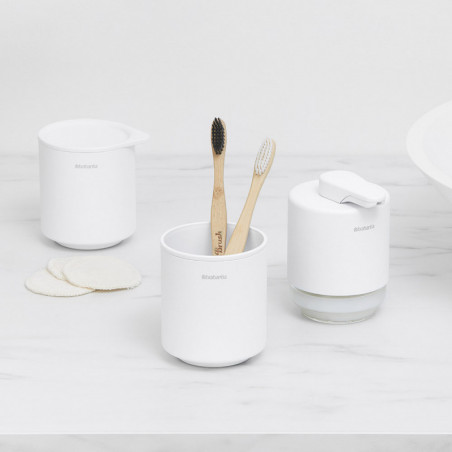 Cutie depozitare baie Brabantia MindSet Mineral 1005687, Baza antiderapanta, Finisaj mineral, Alb
