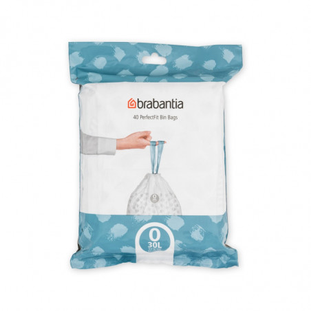 Saci de gunoi Brabantia PerfectFit FlatBack+/Bo 1006073, Dimensiune O, 30 L, 40 buc, Alb