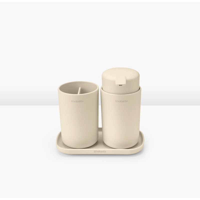 Set accesorii de baie Brabantia ReNew 1006266, 3 piese, 250 ml, Rezistent la coroziune, Bej