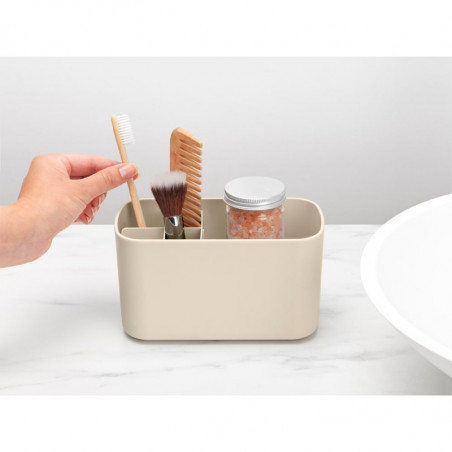 Organizator pentru periute de dinti Cutie Brabantia ReNew 1006270, Rezistent la coroziune, Separator intern, Baza antiderapanta, Bej