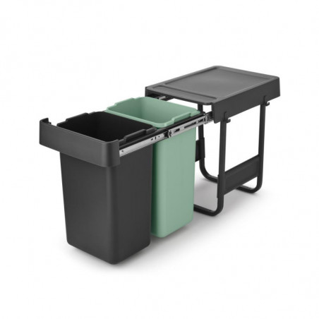 Cos de gunoi colectare selectiva Brabantia Sort&Go 1008862, 2x15 L, Montaj intern cu cadru telescopic, Gri/verde