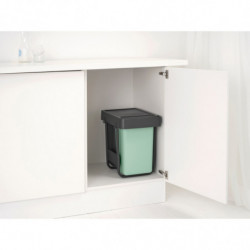 Cos de gunoi colectare selectiva Brabantia Sort&Go 1008862, 2x15 L, Montaj intern cu cadru telescopic, Gri/verde