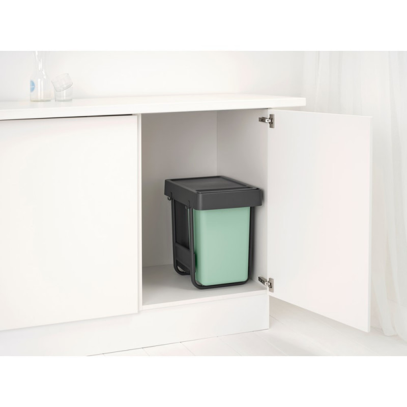 Cos de gunoi colectare selectiva Brabantia Sort&Go 1008862, 2x15 L, Montaj intern cu cadru telescopic, Gri/verde