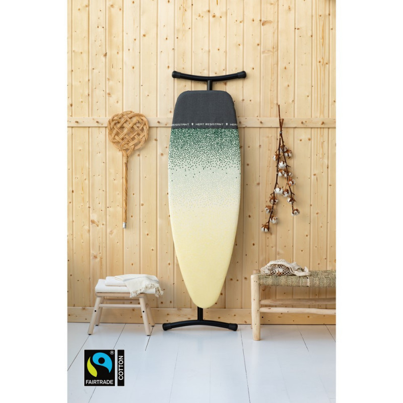 Masa de calcat Brabantia D 1008898, 135x45 cm, 7 pozitii de reglare, Zona de calcat rezistenta la caldura, Galben/Verde