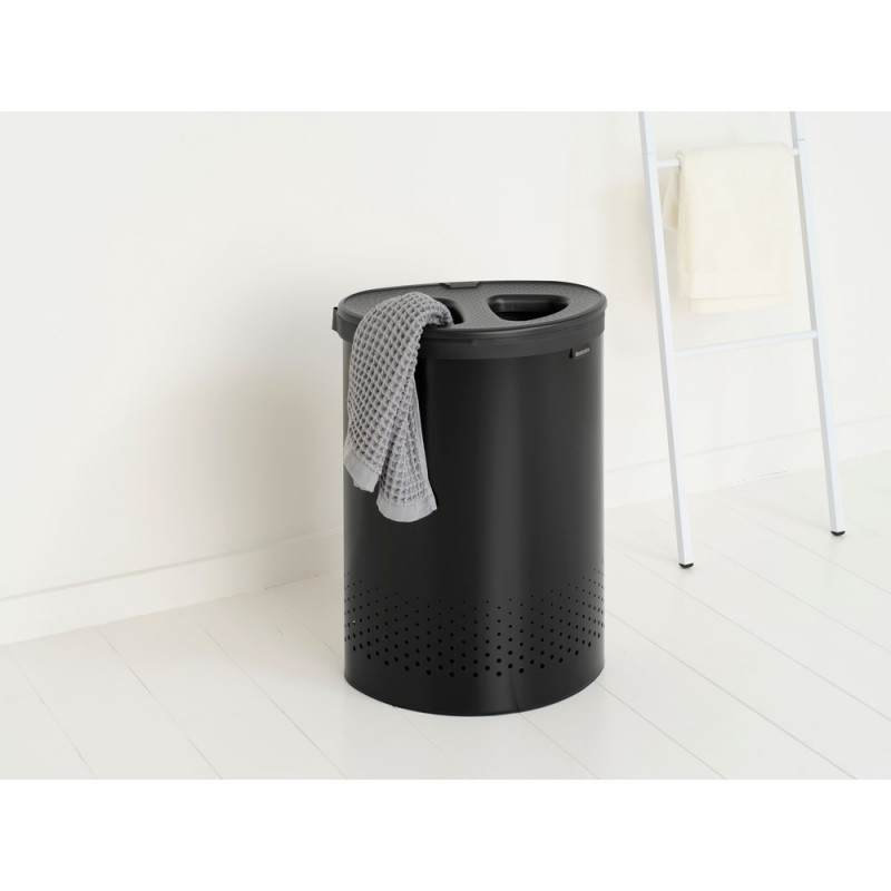 Cos de rufe Brabantia Selector 1008917, 55 L, 2 compartimente, Orificii aerisire, Umplere fara deschidere, Negru