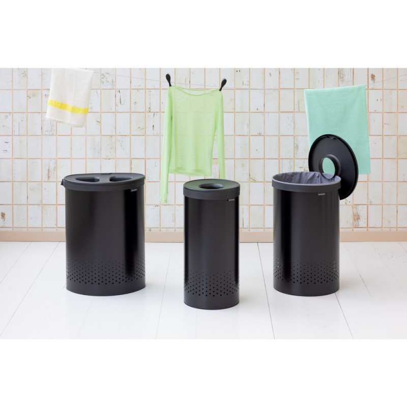 Cos de rufe Brabantia Selector 1008917, 55 L, 2 compartimente, Orificii aerisire, Umplere fara deschidere, Negru