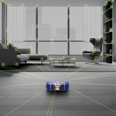 Aspirator Dyson RB03 360 Vis Nav Bl/Ni, Autonomie pana la 65 min, SMART, 26 senzori, Navigație vizuala 360°, Control vocal, Albastru/Gri