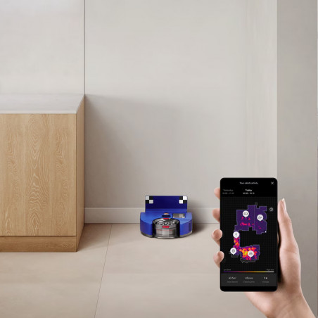Aspirator Dyson RB03 360 Vis Nav Bl/Ni, Autonomie pana la 65 min, SMART, 26 senzori, Navigație vizuala 360°, Control vocal, Albastru/Gri