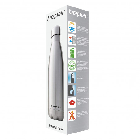 Termos Beper BI.505, 500 ml, Pereti dubli, Fara BPA, Otel inoxidabil, Inox