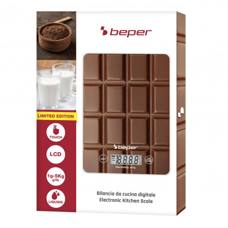Cantar de bucatarie Beper P102BIL002, Pana la 5 kg, g/lb, Afisaj LCD, TAPA, Auto-off, Maro