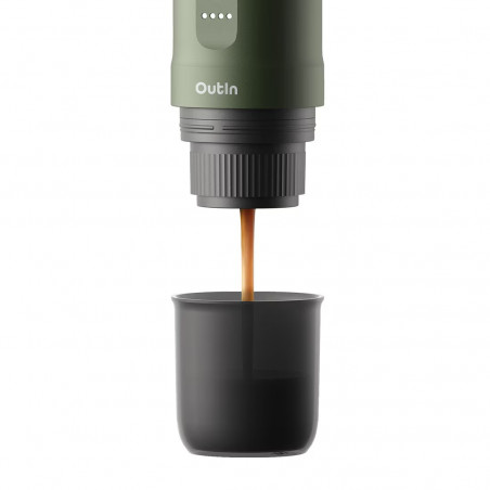 Еspressor portabil Outin Nano Forest Green, 12/24 V, 7500mAh, 20bar, 80ml, Incarcare USB, Cafea macinata si capsule, Verde