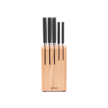 Set de 5 cuțite Brabantia Profile 1003298, Oțel călit, Rezistent la zgârieturi și coroziune, Fag, Maro