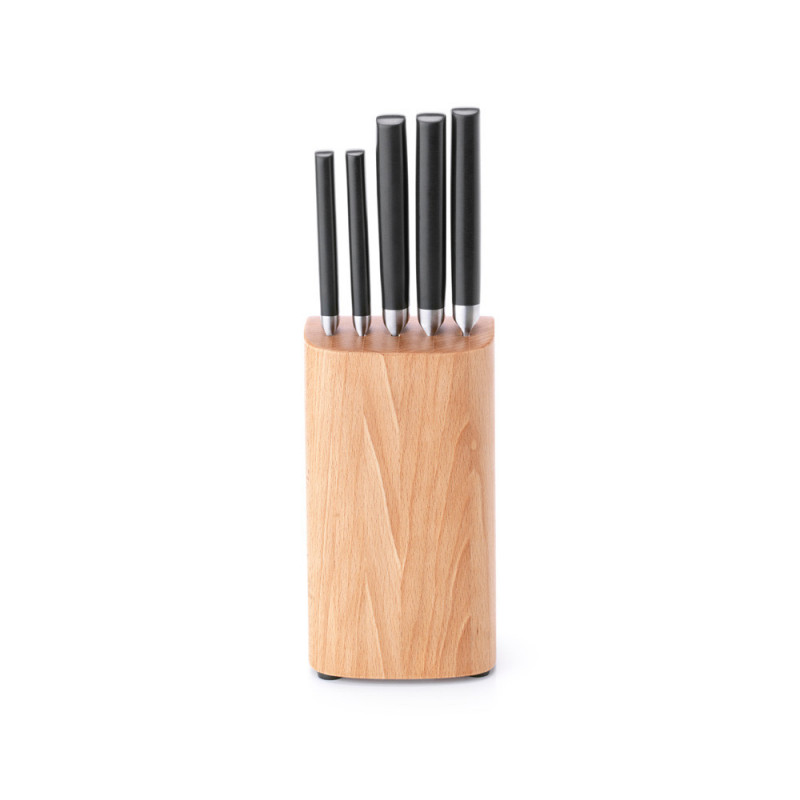 Set de 5 cuțite Brabantia Profile 1003298, Oțel călit, Rezistent la zgârieturi și coroziune, Fag, Maro