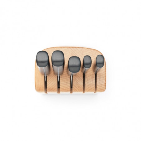 Set de 5 cuțite Brabantia Profile 1003298, Oțel călit, Rezistent la zgârieturi și coroziune, Fag, Maro