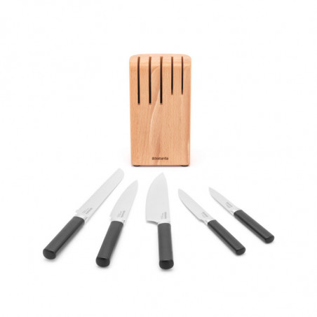 Set de 5 cuțite Brabantia Profile 1003298, Oțel călit, Rezistent la zgârieturi și coroziune, Fag, Maro