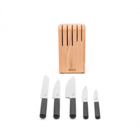 Set de 5 cuțite Brabantia Profile 1003298, Oțel călit, Rezistent la zgârieturi și coroziune, Fag, Maro