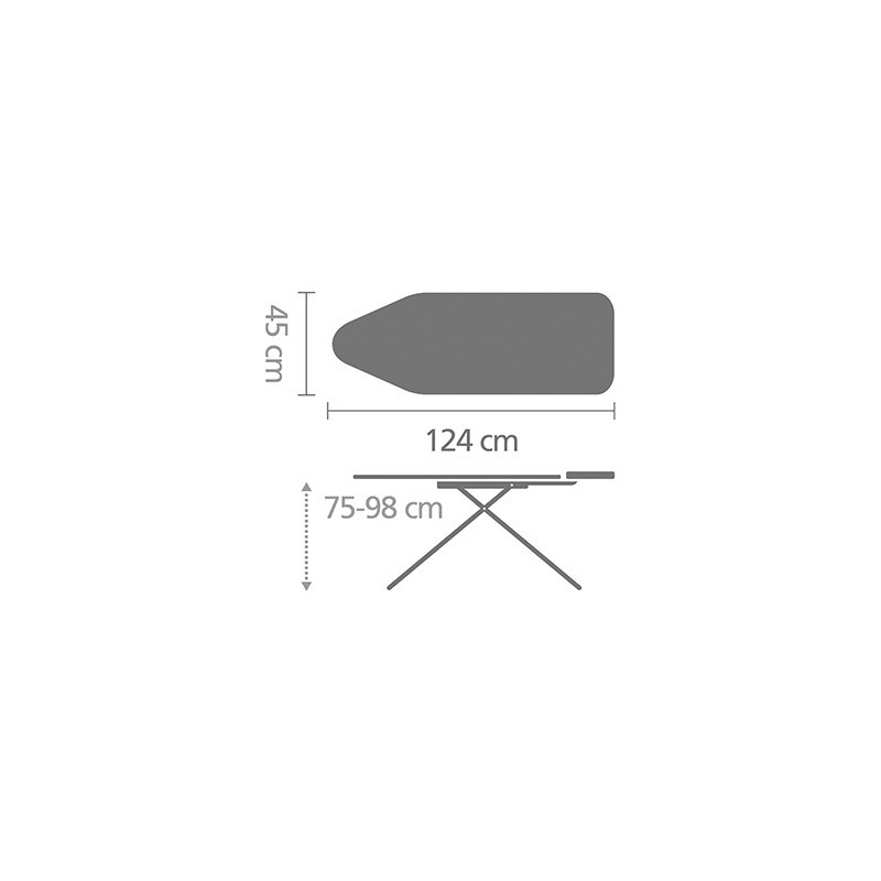 Masa de calcat Brabantia C 1003374, 124x45 cm, 7 pozitii de reglare, Suport generator de abur, Alb/Gri