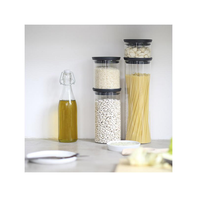 Borcan din sticla Brabantia Stackable 646873, 1,9 L, Inchidere ermetica, Transparent/Gri inchis