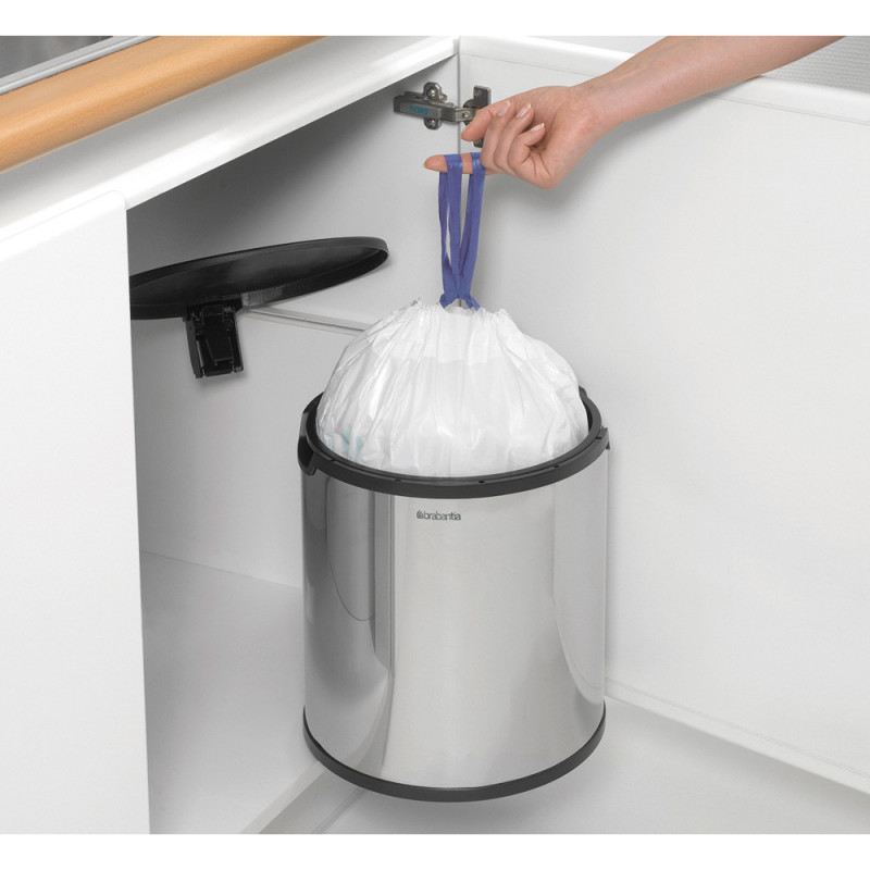 Brabantia Coș încorporabil 647044, 15 L, Deschidere largă, Coș interior din plastic, Inox