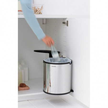 Brabantia Coș încorporabil 647044, 15 L, Deschidere largă, Coș interior din plastic, Inox