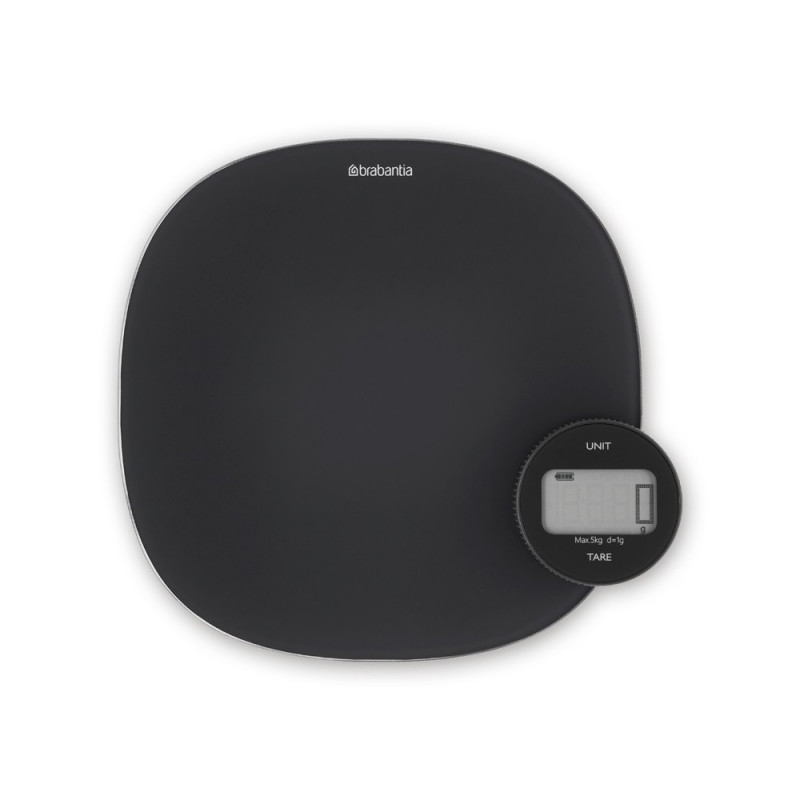 Cantar de bucatarie Brabantia Tasty+ 1001253, Pana la 5 kg, Nu necesita baterii, Tare, Afisaj digital, Gri inchis