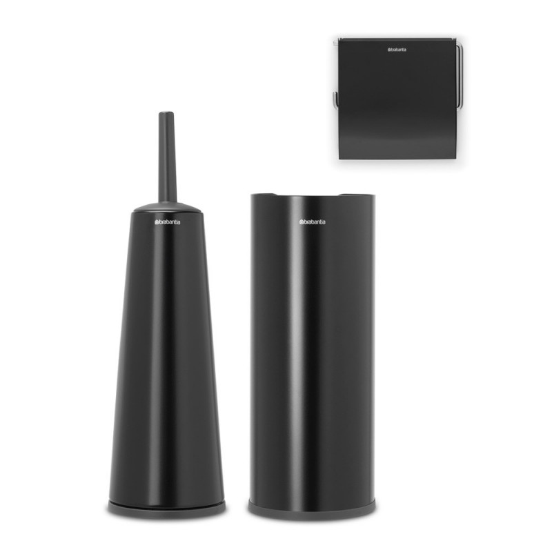 Set accesorii pentru toaletа Brabantia ReNew 1003476, 3 piese, Rezistent la coroziune, Negru mat